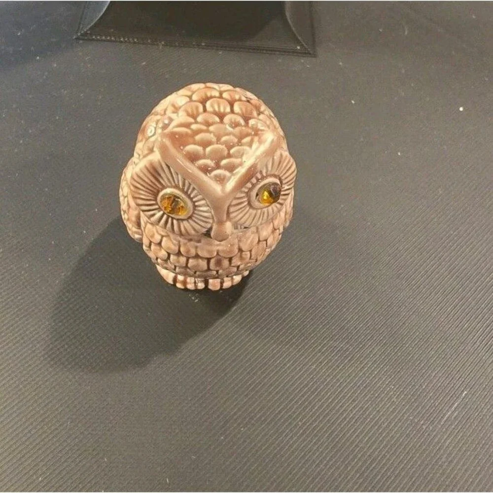 Vintage Liz Claiborne Villager Owl Keepsake Trinket Box Rhinestone Eyes
